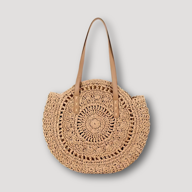 Round Braided Straw Raffia Boho Style Handbag Tote Bag