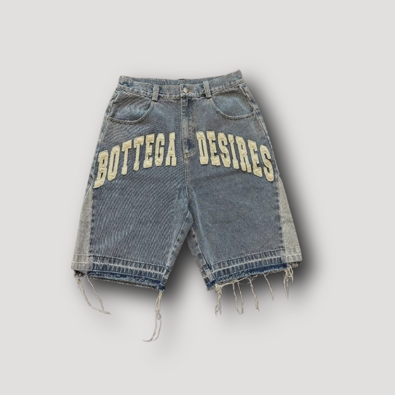 Bottega Embroidered Patch Letters Denim Shorts