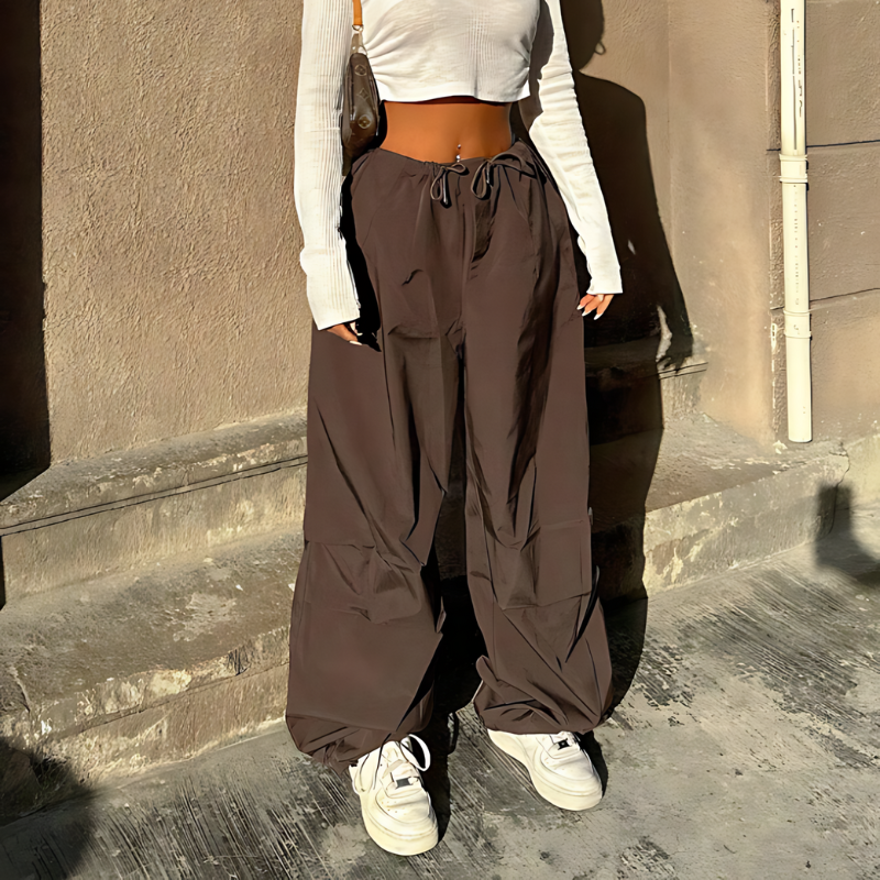 Brown Baggy Parachute Pants