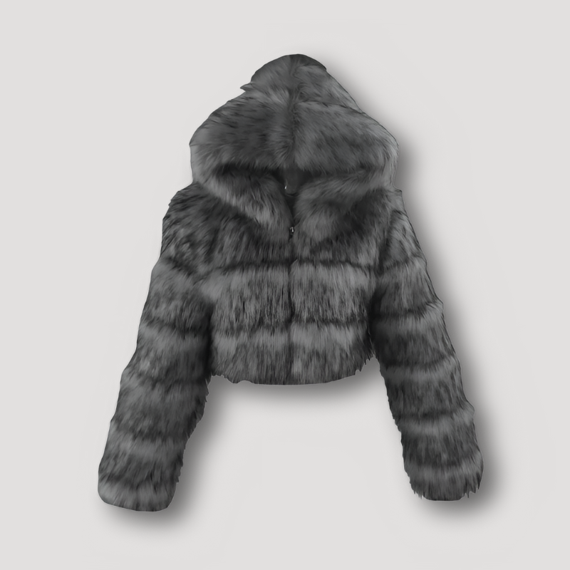 Cropped Zip Up Hoodie Faux Fur Jacket for Women