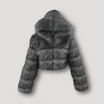 Cropped Zip Up Hoodie Faux Fur Jacket for Women