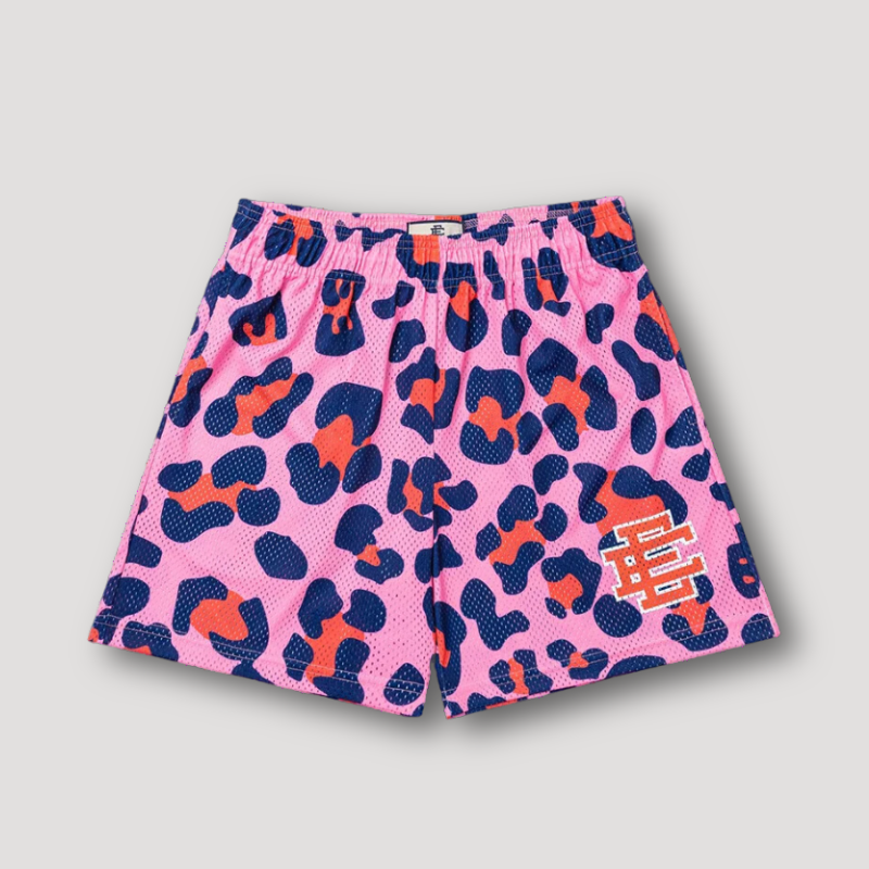 Kisses Leopard Graphic Print Beach Mesh Summer Shorts