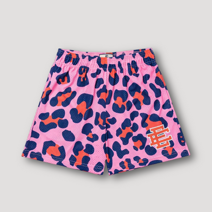 Kisses Leopard Graphic Print Beach Mesh Summer Shorts