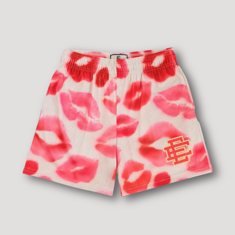 Kisses Leopard Graphic Print Beach Mesh Summer Shorts