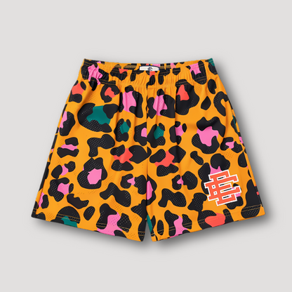 Kisses Leopard Graphic Print Beach Mesh Summer Shorts