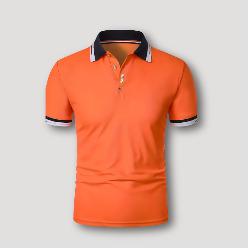 Polo Shirts Slim Fit White Black Collar Orange Shirt Men