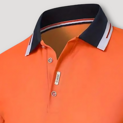 Polo Shirts Slim Fit White Black Collar Orange Shirt Men