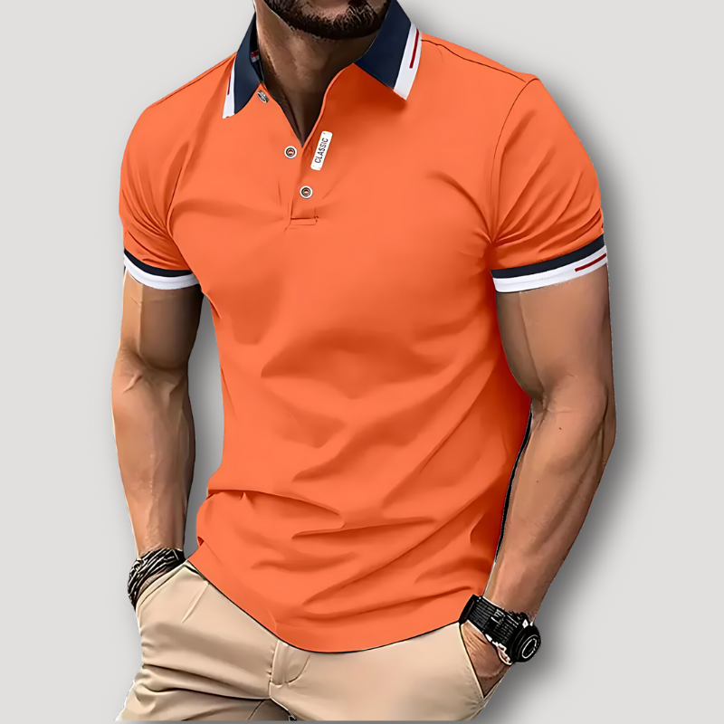 Polo Shirts Slim Fit White Black Collar Orange Shirt Men