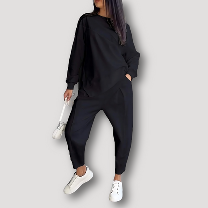 Diagonal Seam Sweatshirt Matching Pants Suit Set Women