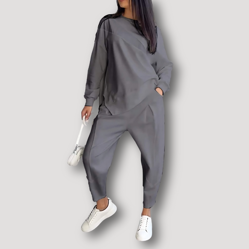 Diagonal Seam Sweatshirt Matching Pants Suit Set Women