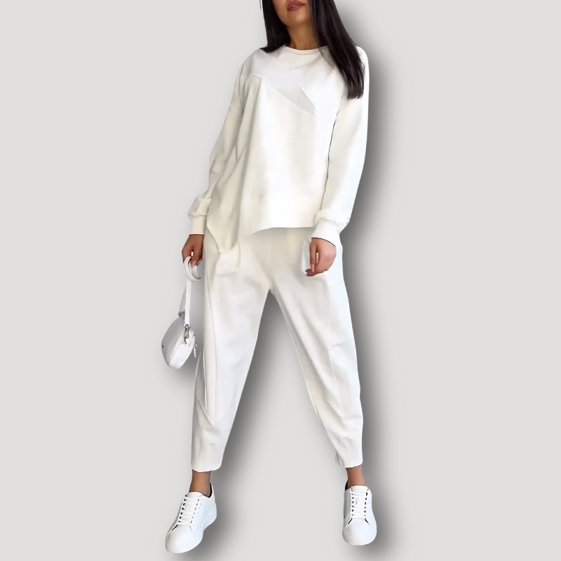 Diagonal Seam Sweatshirt Matching Pants Suit Set Women