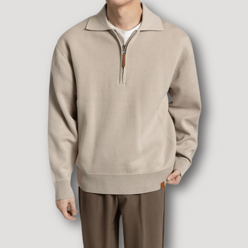 Casual Plain Men's Quarter Zip Sweater