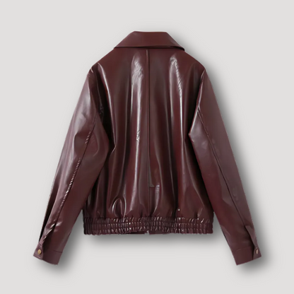 Glossy Burgundy Faux Leather Ladies Bomber Jacket Australia