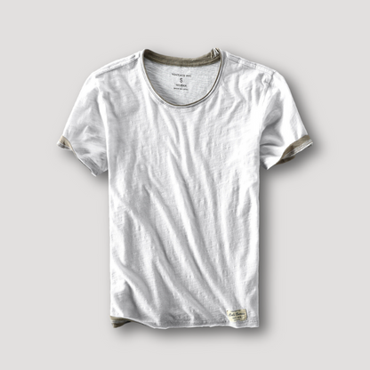 Fake Two T-shirt Round Neck White Accent Summer Tee T Shirt