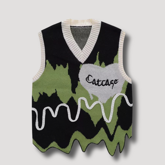 'Catcase' Heart Embroidery Sweater Vest