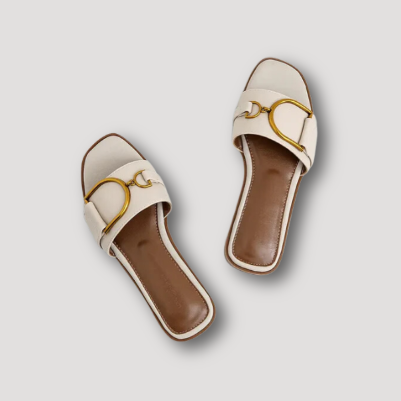 D-Ring Gold Metallic Slip On Flat Sandals for Women Australia