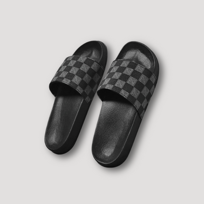 Plaid Strap Men's Slide Sandals Leather