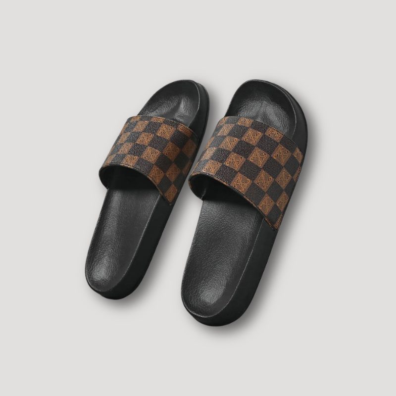 Plaid Strap Men's Slide Sandals Leather