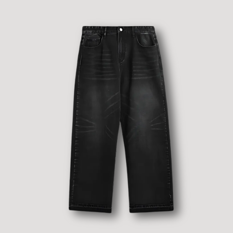 Vintage Washed Retro Black Denim Jeans for Men