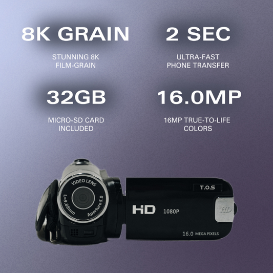 Retro Camcorder - Electronics, Vintage Style, Handheld, 1080p, Black, Metal Finish, Unisex