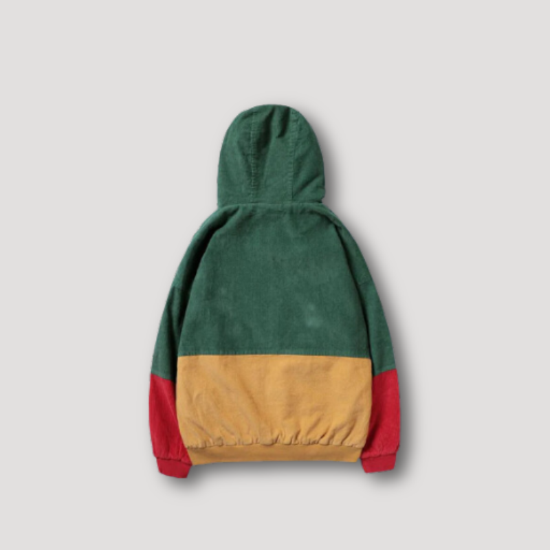 Color Blocked Corduroy Hooded Jacket