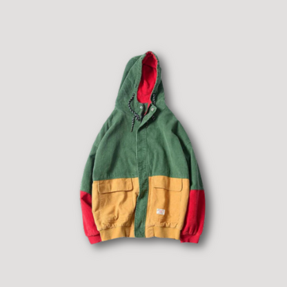 Color Blocked Corduroy Hooded Jacket