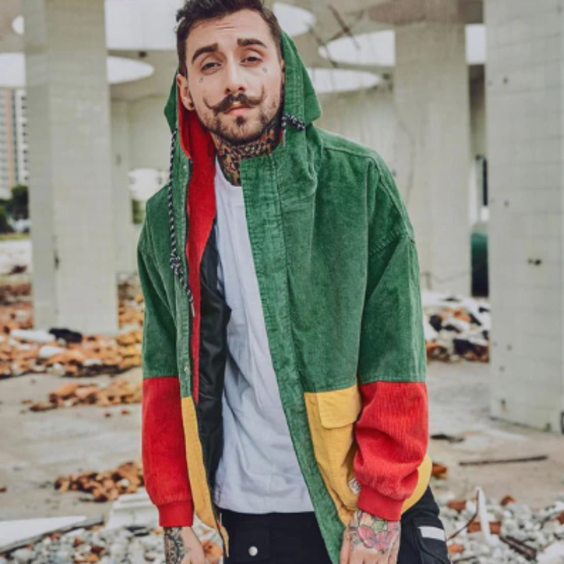Color Blocked Corduroy Hooded Jacket