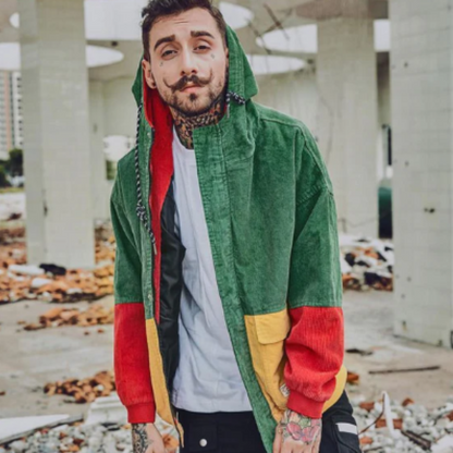Color Blocked Corduroy Hooded Jacket