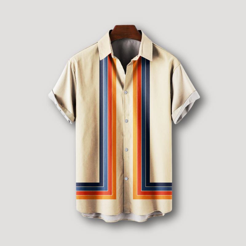 Double Layered Rainbow Striped Button Up Shirt Men