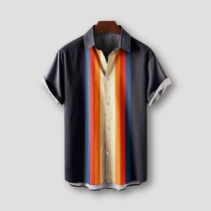 Double Layered Rainbow Striped Button Up Shirt Men