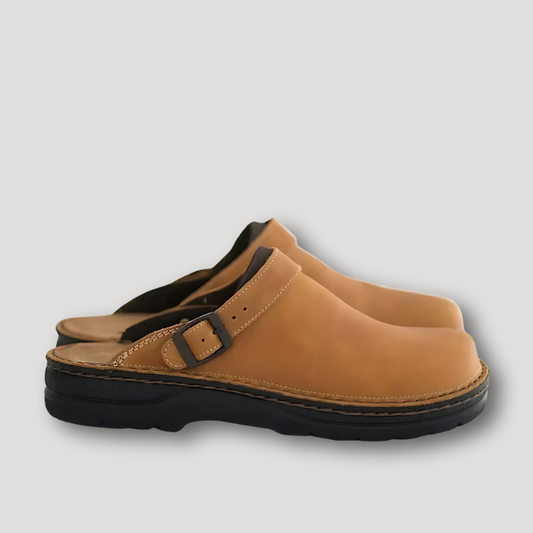 Slip-on Cushioning Buckled Leather Clogs for Men