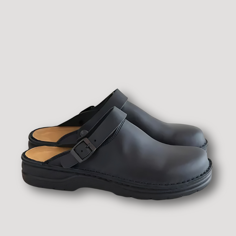 Slip-on Cushioning Buckled Leather Clogs for Men