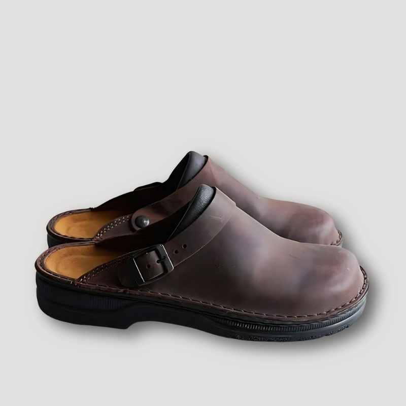 Slip-on Cushioning Buckled Leather Clogs for Men