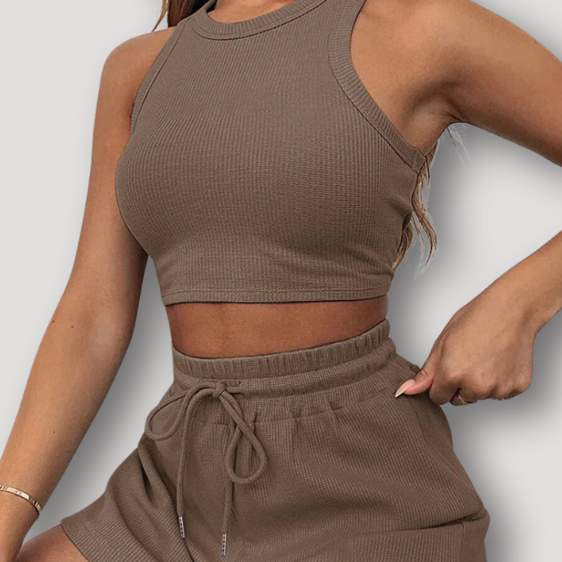 Sportwear Ribbed Knit Sleeveless Short And Crop Top 2 Piece Sets