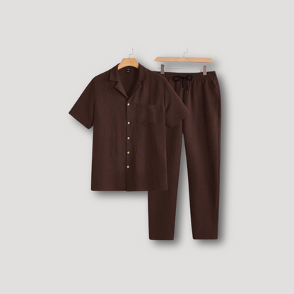 Short Sleeve Polo Shirts and Linen Pants 2 Piece Sets