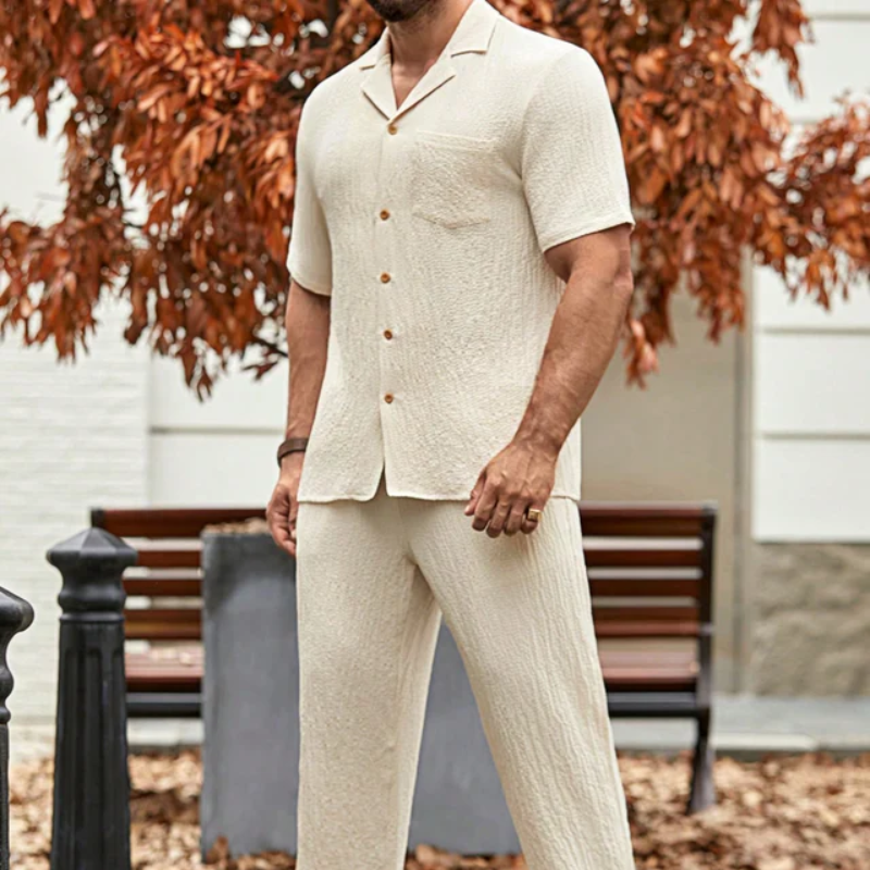 Short Sleeve Polo Shirts and Linen Pants 2 Piece Sets