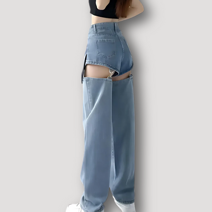 Detachable High Rise Straight Leg Jeans