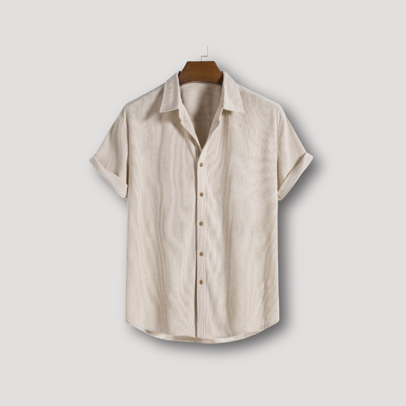 Men's Casual Short Sleeve Button Up Corduroy Shirt