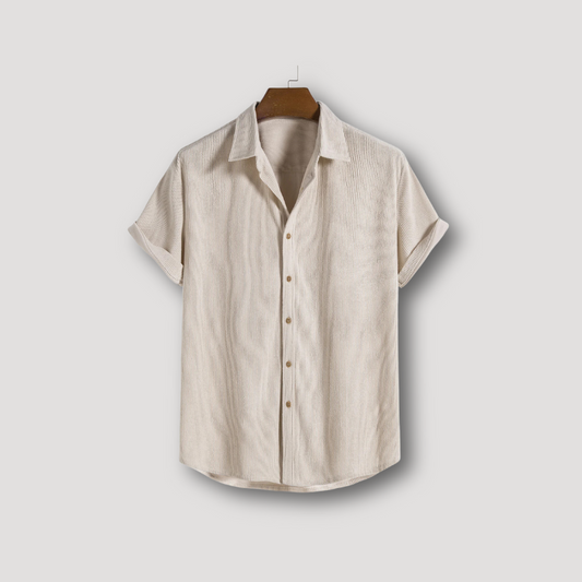 Men's Casual Short Sleeve Button Up Corduroy Shirt