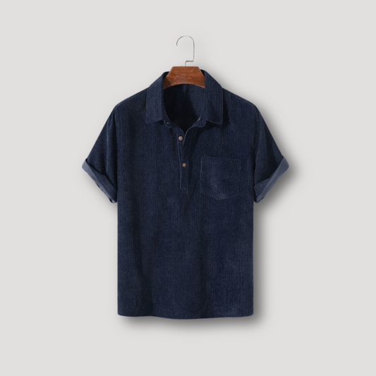 Ribbed Knit Half Button Corduroy Polo Shirts for Men