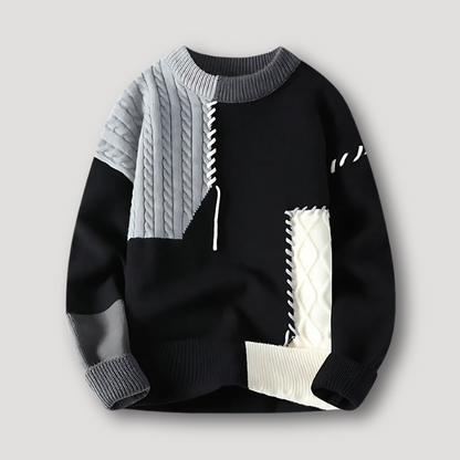 Lace Cable Knit Patchwork Color Blocked Sweater for Men