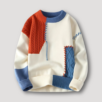 Lace Cable Knit Patchwork Color Blocked Sweater for Men