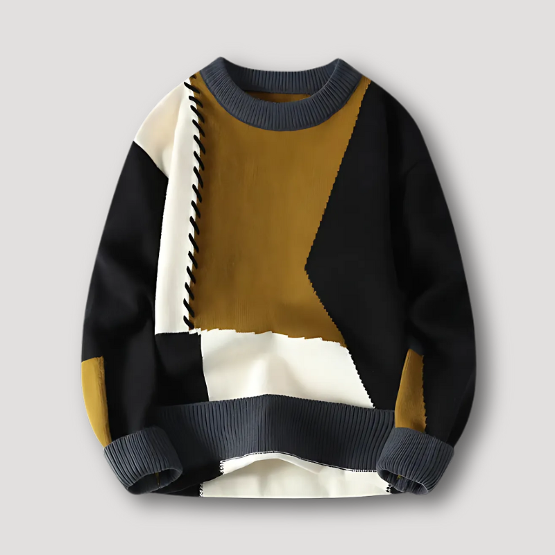 Lace Cable Knit Patchwork Color Blocked Sweater for Men