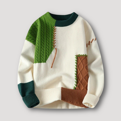 Lace Cable Knit Patchwork Color Blocked Sweater for Men