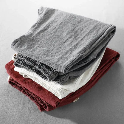 Cotton Linen Pants - Elastic Waist - Lightweight - Quick Drying Fabric