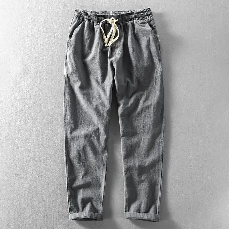 Cotton Linen Pants - Elastic Waist - Lightweight - Quick Drying Fabric
