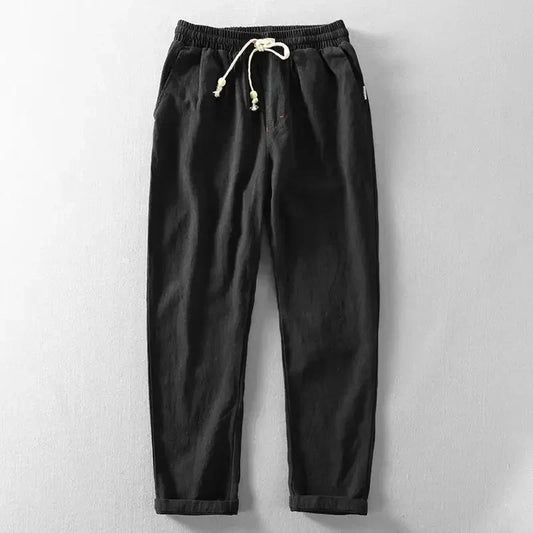 Cotton Linen Pants - Elastic Waist - Lightweight - Quick Drying Fabric