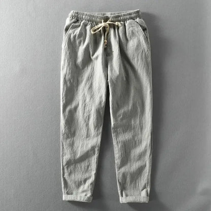 Cotton Linen Pants - Elastic Waist - Lightweight - Quick Drying Fabric