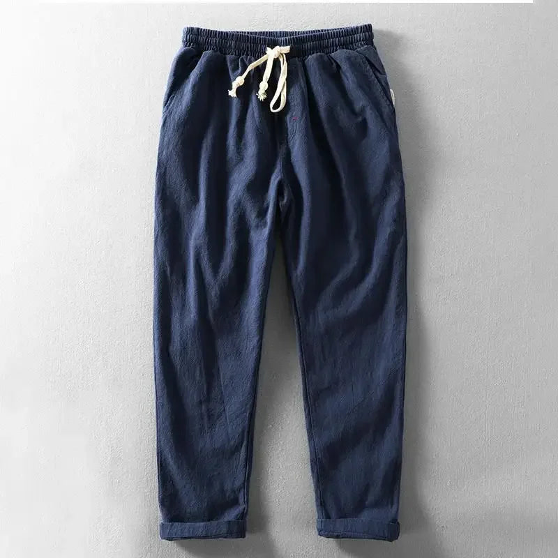 Cotton Linen Pants - Elastic Waist - Lightweight - Quick Drying Fabric