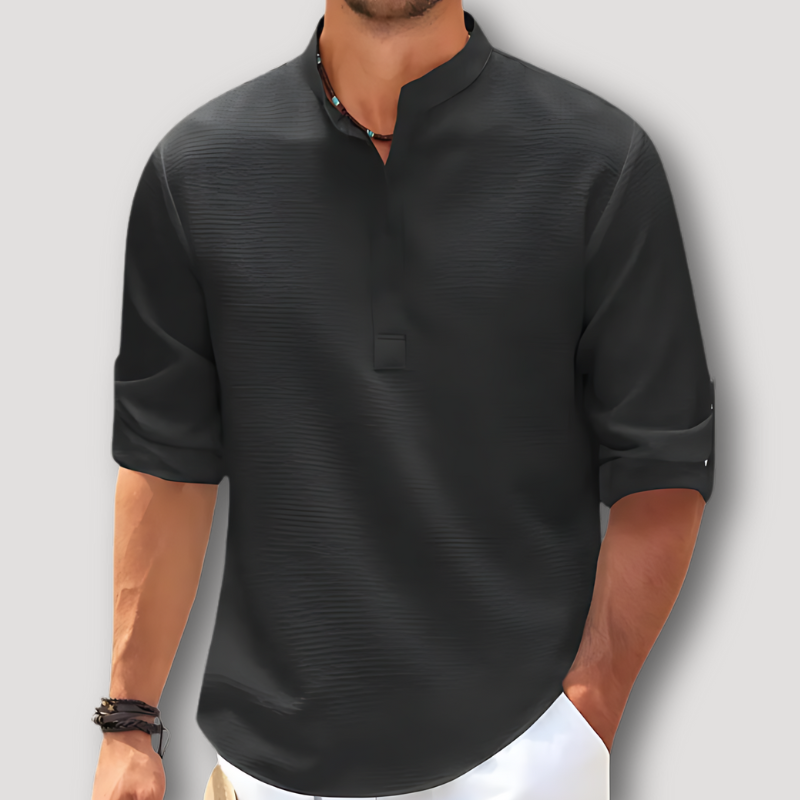 Pinstripe Half Sleeve Quarter Henley Shirt Men